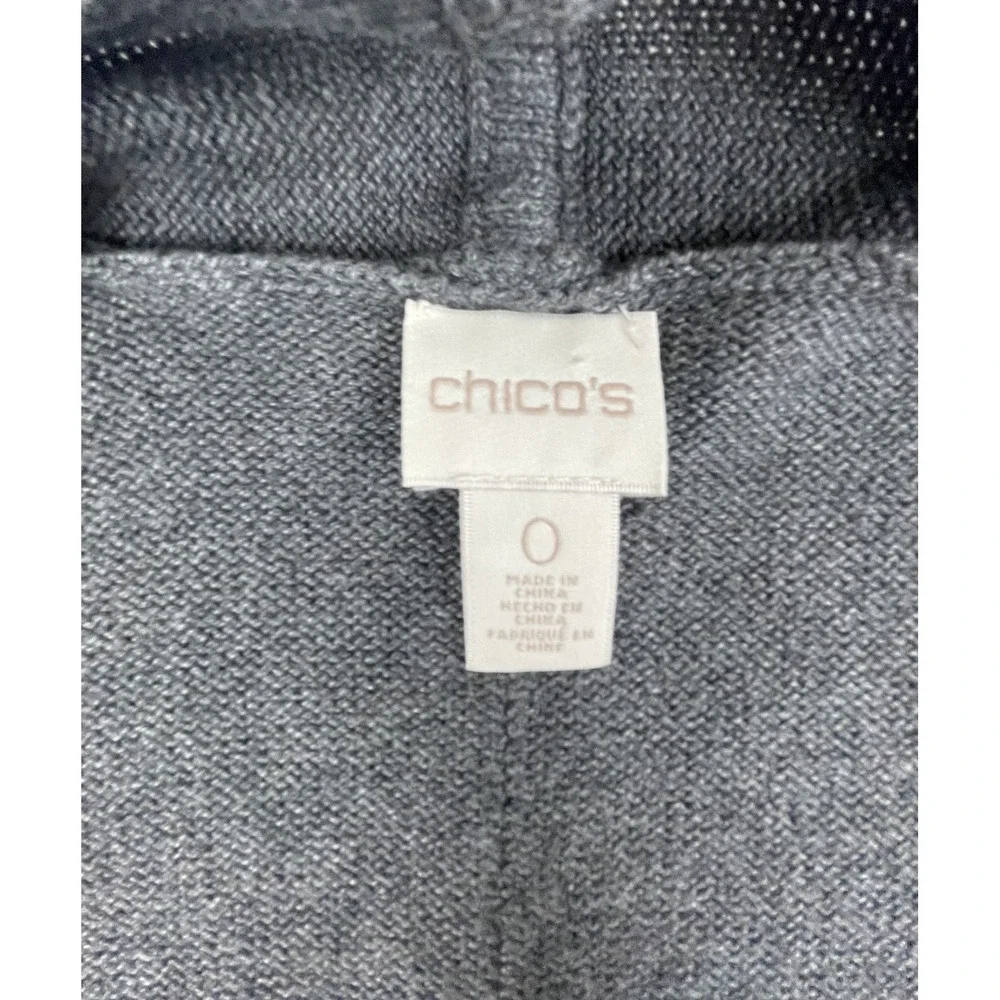 CHICOS GRAY KNIT SWEATER VEST CARDIGAN WOMENS SIZE 0 OPEN FRONT LONG POCKETS